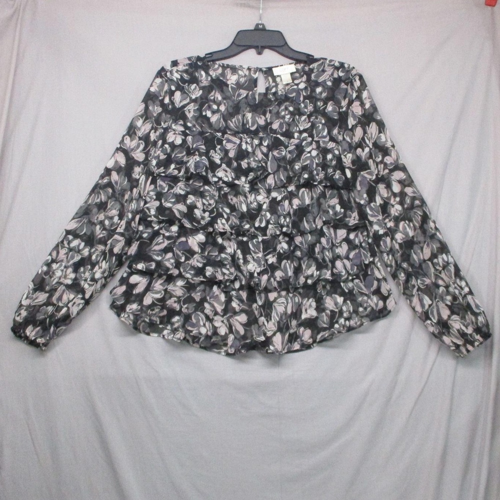 LOFT Sky Captain Floral Boho Ruffle Blouse Womens Size Small